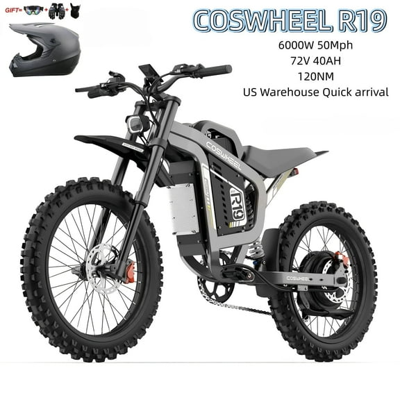 6000W(Peak) COSWHEEI R19 Motorized Dirt Bikes Adult,50Mph 72V 40AH,Torque 120N.m, Can Climb 40 Degrees Slope,UL 2849