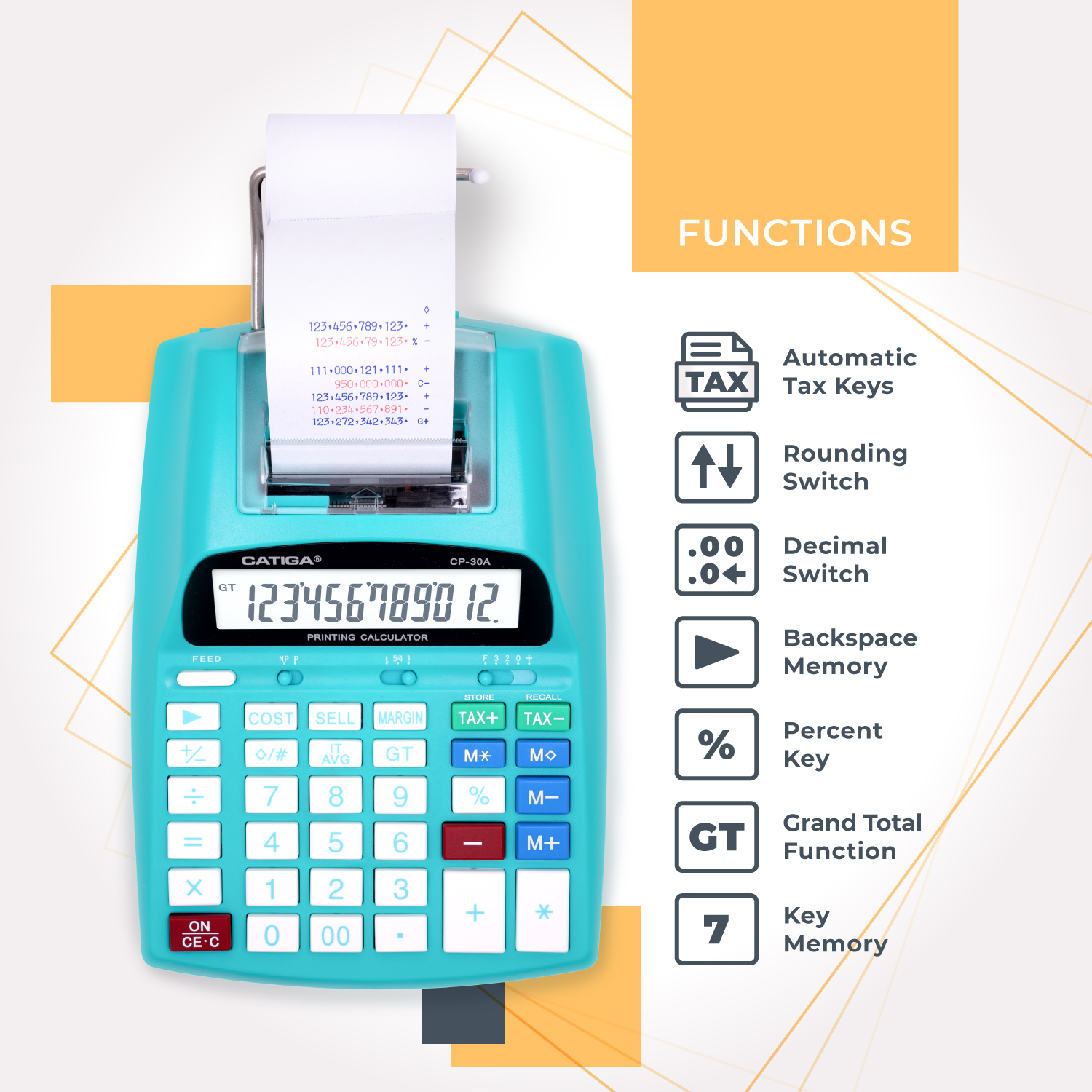 12-Digit Commercial Printing Calculator, 2.03 Lines per Second, Dual Color Printing, AC Adapter (Light Blue)