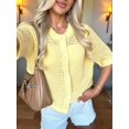 thumbnail image 4 of Women's Hollow Out Short Sleeve Knit Cardigan Yellow M, 4 of 9