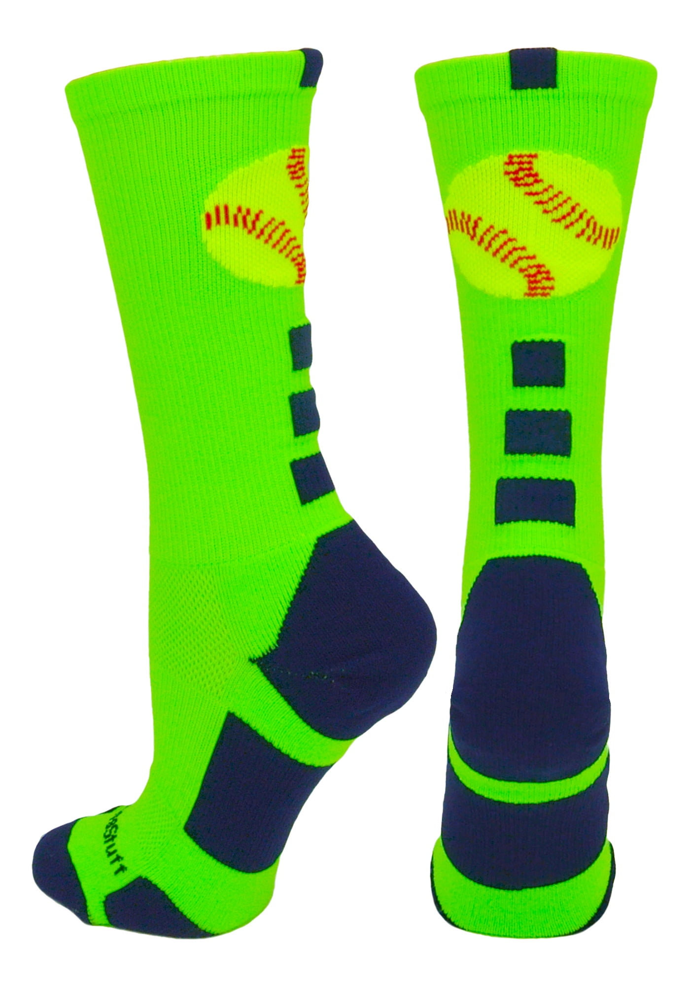 Softball Logo Crew Socks (Neon Green/Navy, Medium) Neon Green/Navy