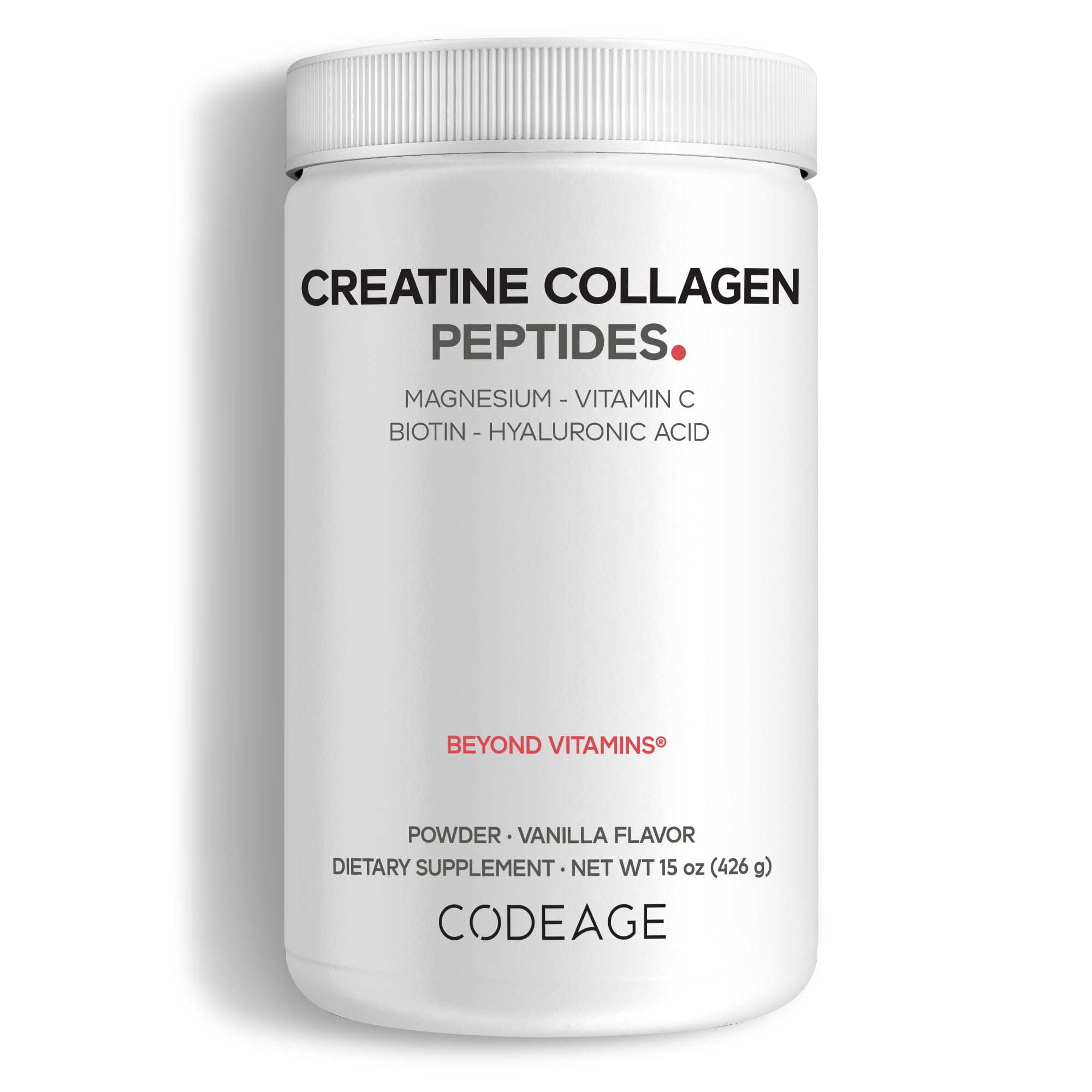 Codeage Creatine Collagen Peptides - Creatine Monohydrate Powder Supplement, Wild-Caught Marine Collagen, Biotin, Magnesium, Vitamin C, Hyaluronic Acid - Vanilla Flavored - Non-GMO - 15 Oz