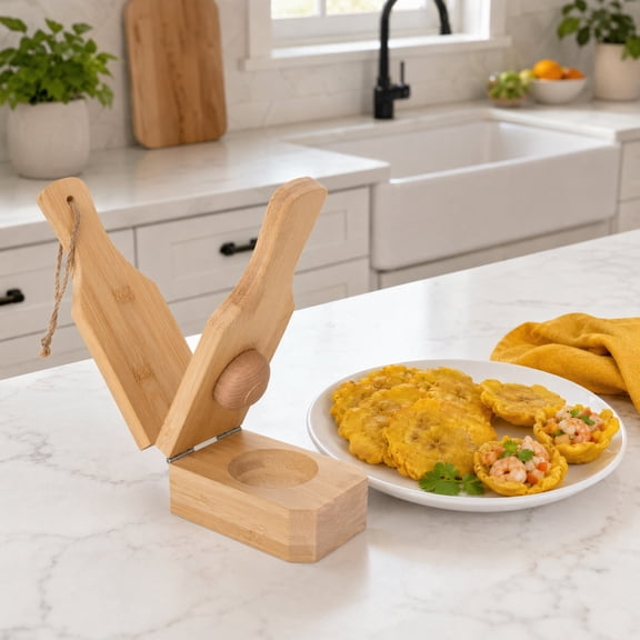 Wooden Tostonera Press, Banana Smasher Maker, Bamboo Plantain Press, 2-in-1 Kitchen Tool, Heavy Duty, Easy Squeeze, For Tostones, Latin Cooking