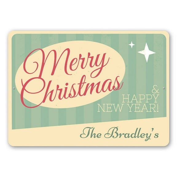 (Aluminum metal) Merry Christmas Sign Christmas And Happy New Year Sign Size: 8 x 12 Inch