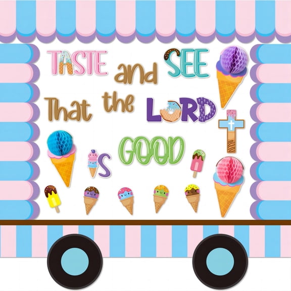 Ice Cream Honeycomb Ball Card Strip Decoration Set,73pcs Paper Cutouts Stickers for Bulletin Board Decorations