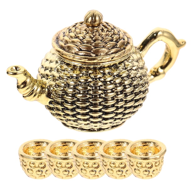 Juego de 6 tazas de té en miniatura, tetera, minitaza, adornos para casa de juegos de escritorio