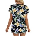 thumbnail image 6 of AKOEE Womens Summer Tops Tie-dye/Floral Printed Graphic Tee Shirt V Neck Short Sleeve Casual Base Tshirts (S, Yellow), 6 of 6