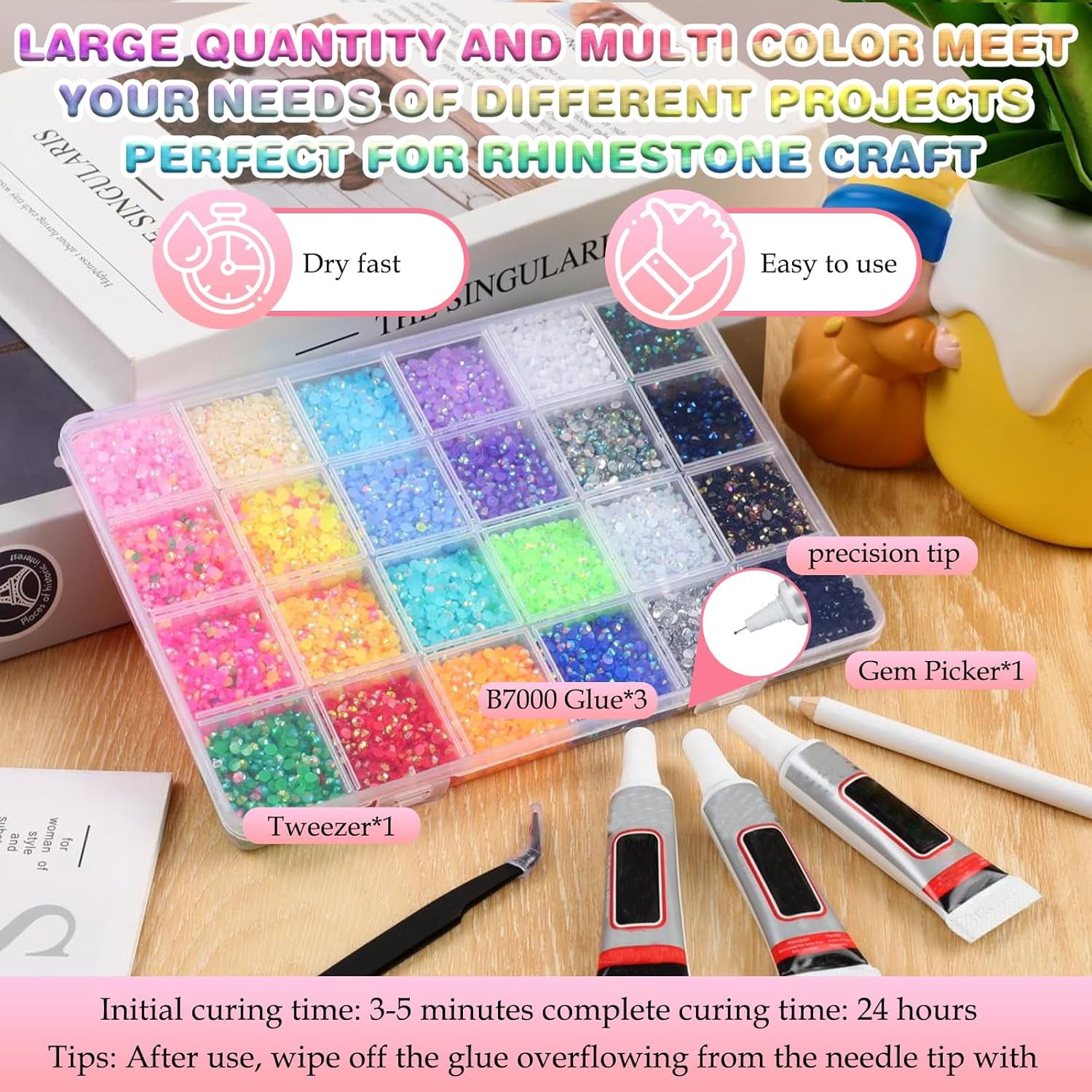 32000pcs Colorful DIY Resin Rhinestone Kit, Resin Jelly Rhinestones for Bedazzling, Multicolor Flatback Gems for Diamond Art 3Pcs Jewelry Glue for Bedazzled Nail Art