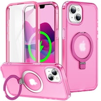 Dteck for iPhone 14 Plus Case with Invisible Magnetic Ring Stand, Military-Grade Translucent Case with Built-in Screen Protector for iPhone 14 Plus Case Compatible with MagSafe,Rose