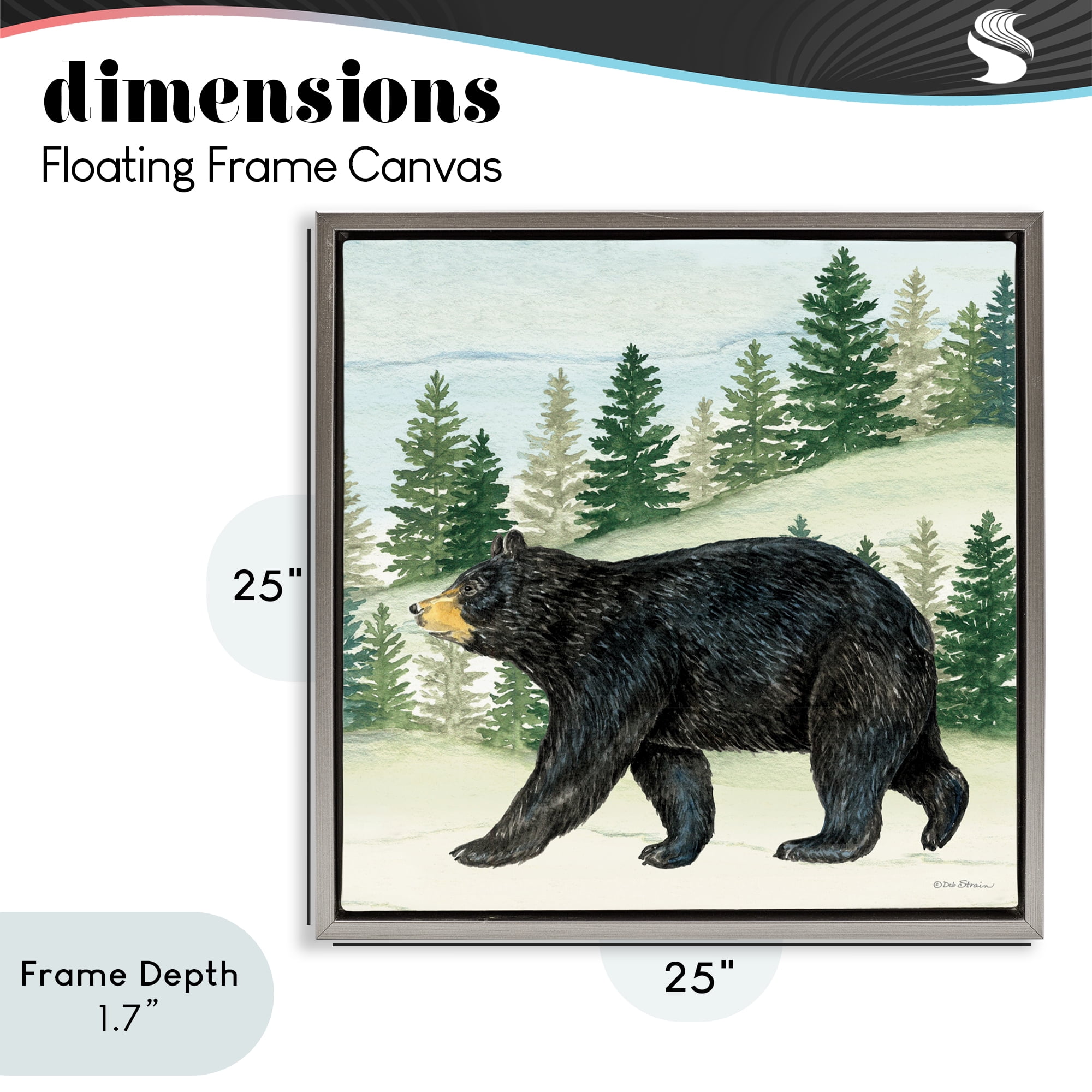 Stupell Industries Black Bear In Woods Gray Framed Floater Canvas Wall Art, design by Deb Strain