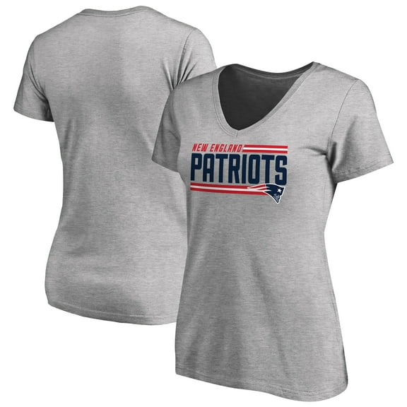 Women's Heather Gray New England Patriots Iconic Collection On Side Stripe V-Neck T-Shirt