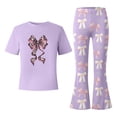 thumbnail image 4 of Bjutir Girls Outfit Set Bowtie Print Short Sleeve Crew Neck Shirt With Pants Set Summer Lightweight Toddler Kids Girls Outfit Size 11-12 Years Light Purple, 4 of 5