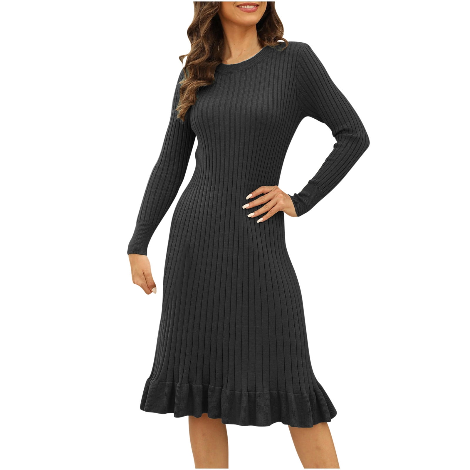 Abcnature Women's Casual Crew Neck Long Sleeve Sweater Dress Cozy