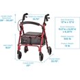thumbnail image 3 of NOVA Medical Products GetGo Petite Narrow Rollator Walker Petite & Narrow Size, Rolling Walker for Height 40 - 54, Seat Height is 8.5Color, Red, 1 Count Pack of 1, 3 of 9