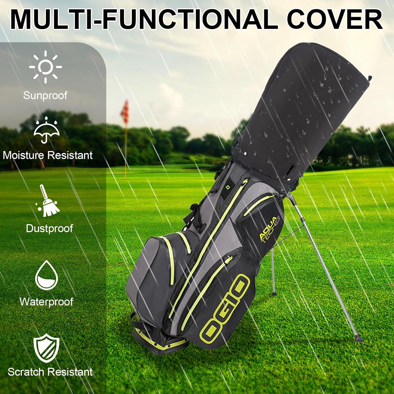 YXMEIGUO Golf Bag Rain Cover, Universal Golf Bag Cover Hood for Travel, Heavy Duty Waterproof Dustproof UV-Protect Golf Club Bags