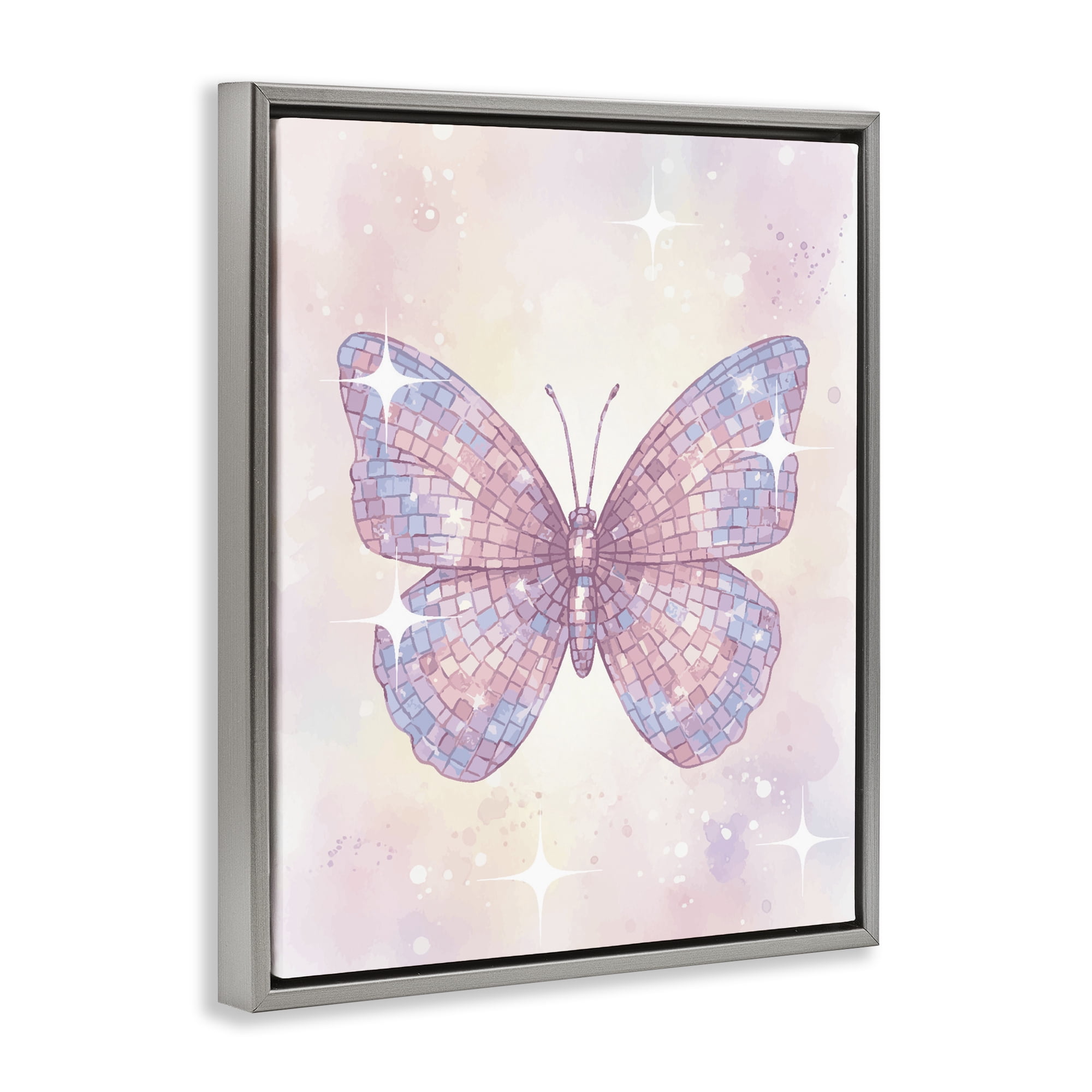 Stupell Industries Delicate Disco Butterfly Gray Framed Floater Canvas Wall Art, design by Lil' Rue