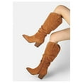 thumbnail image 6 of PENNYSUE Women's Knee-High Pointed Toe Camel Boots Wide Calf Mid Chunky Heel Slouchy Boots With Side Zippers Boots 8.5M, 6 of 8