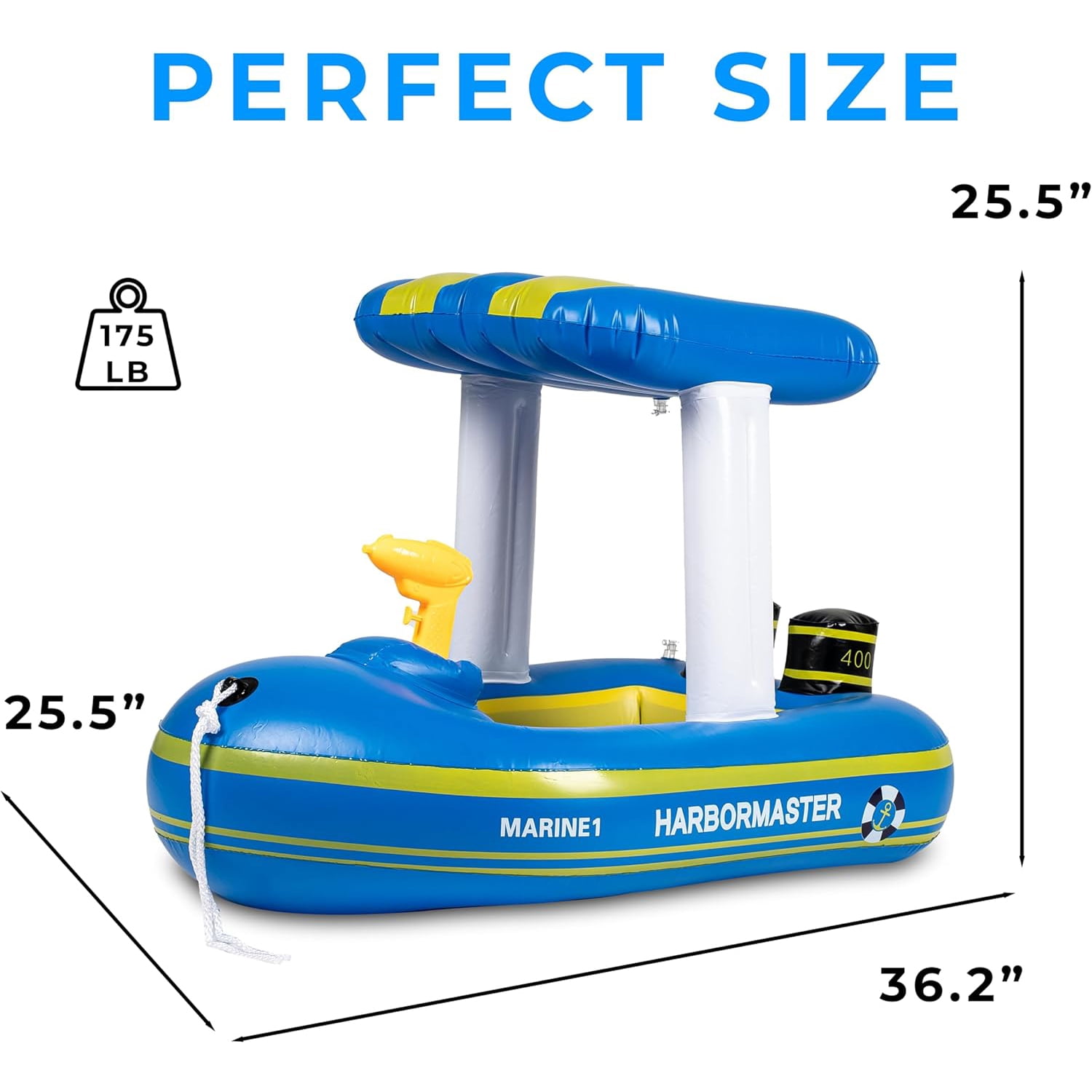 Zone Tech Inflatable Blue Harbor Master Boat Pool Float Ride On with Fun Water Toy Squirter