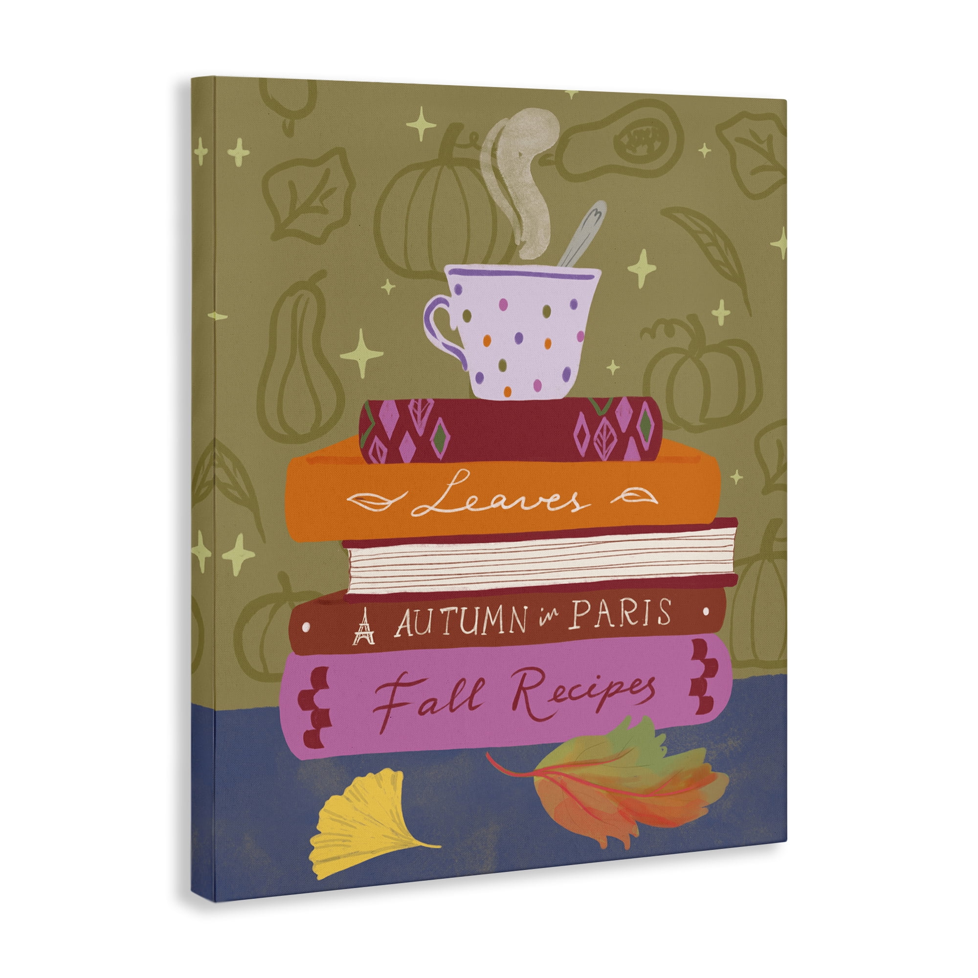 Stupell Industries Autumnal Mug on Bookstack Education Painting Wrapped Canvas Art Print Wall Art, 16 x 20