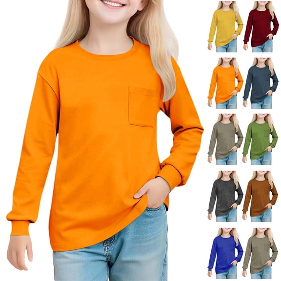 Tranfacy Toddler Girls 5-14 Years Fall Tops Round Neck Loose Pullover Daily Casual Wear Blouse Shirt