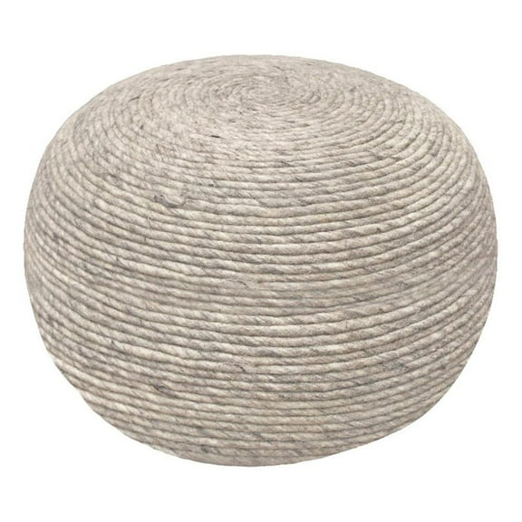 Pemberly Row Modern Round Pouf in Silver Wool with Polyester Filling