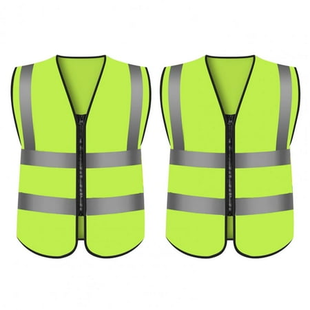 

2Pcs Reflective Vest High Visibility Safety Vest Multiple Pockets Zipper Closure Vest For Drivers Workers For Safety Traffic