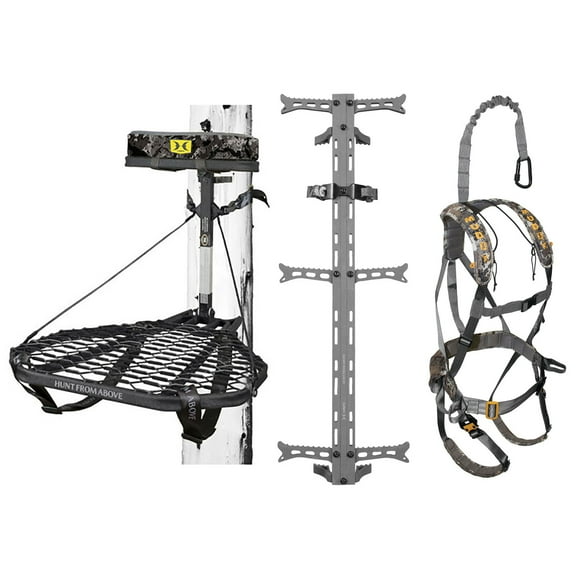 Hawk COMBAT Hunting Tree Stand, 3 Climbing Sticks & Muddy Ambush Harness