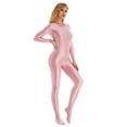 thumbnail image 3 of YONGHS Womens Glossy Spandex Full Bodysuit Costume Dance Zentai Unitard Long Sleeve Jumpsuit Pink M, 3 of 5