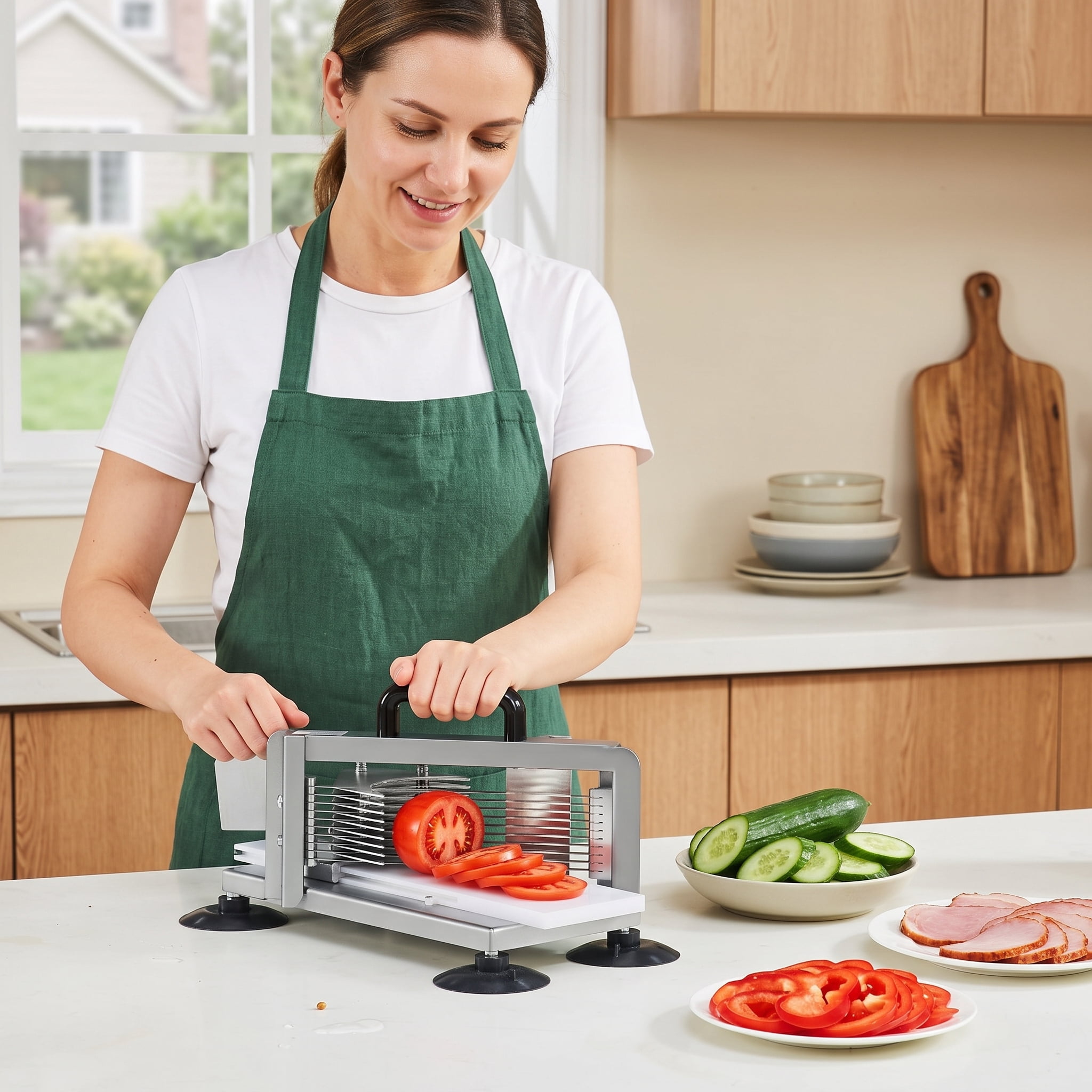 Manual Tomato Slicer with 1/4" 420J1 Blades, Suction Cup Feet, Ergonomic Handle, for Commercial Home Kitchen Use