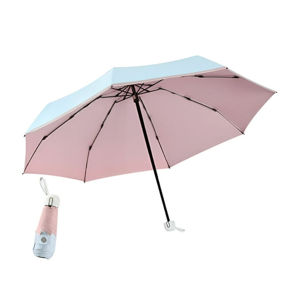 LAMIRO 38" Rain Umbrella, 8 Ribs Folding Mini Umbrella for Kids Adults, Portable Windproof Travel Umbrella, Parasol, Blue & Pink