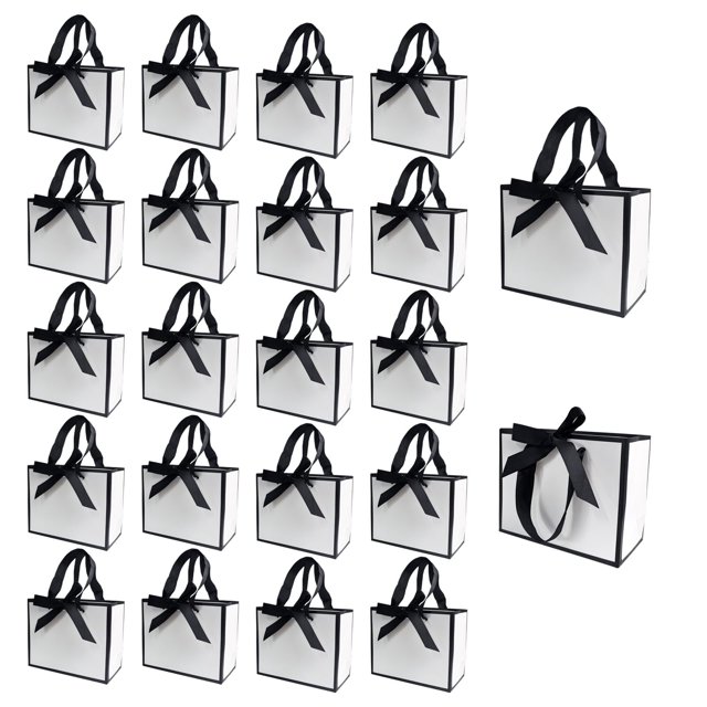 Bolsas de regalo TKSBAG, paquete de 100 unidades, con asas de lazo blancas y negras, 16 x 8 x 13 cm