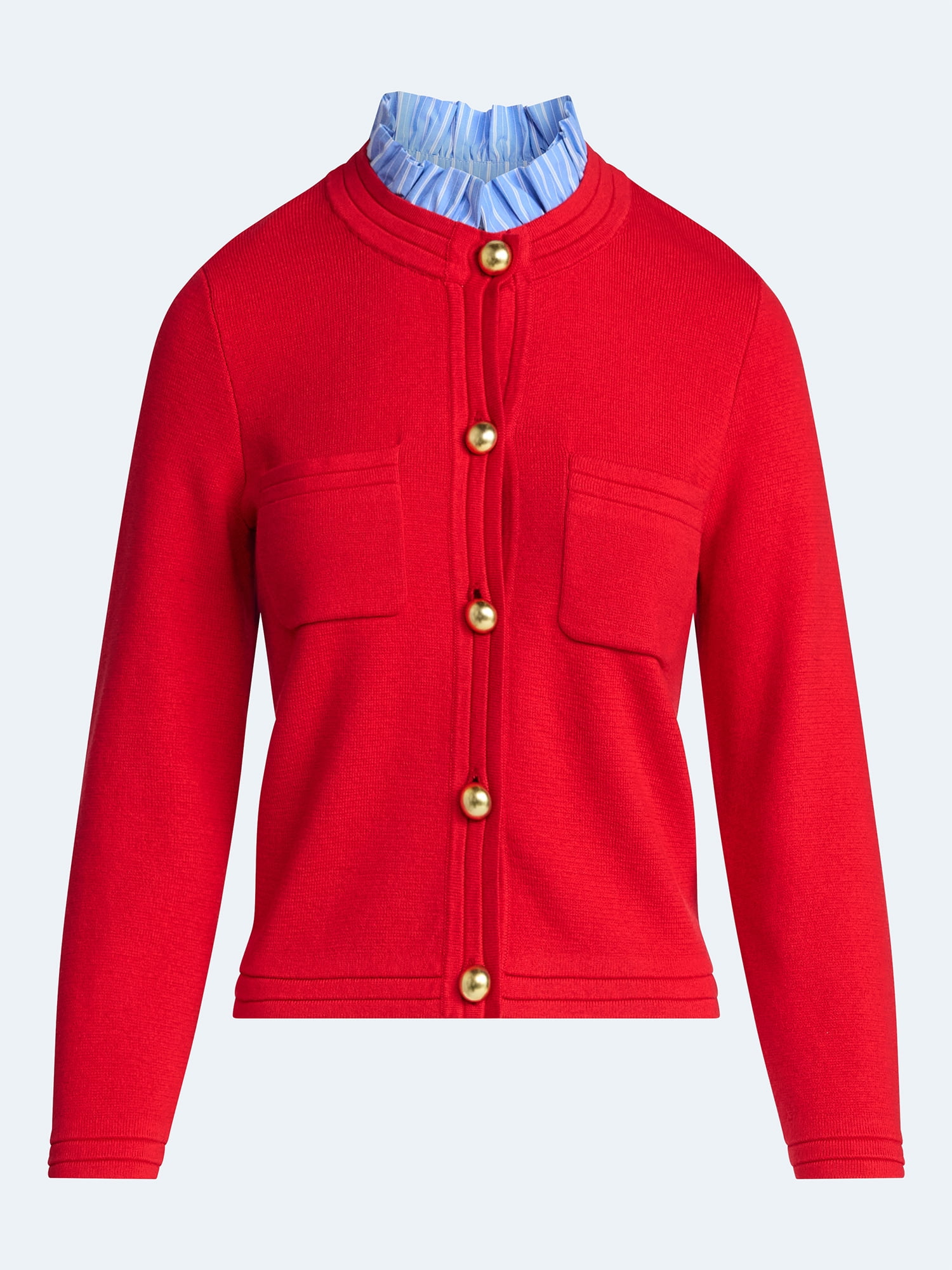 Free Assembly Women's Ruffle Neck Cardigan Sweater, Midweight, Sizes XS-XXL