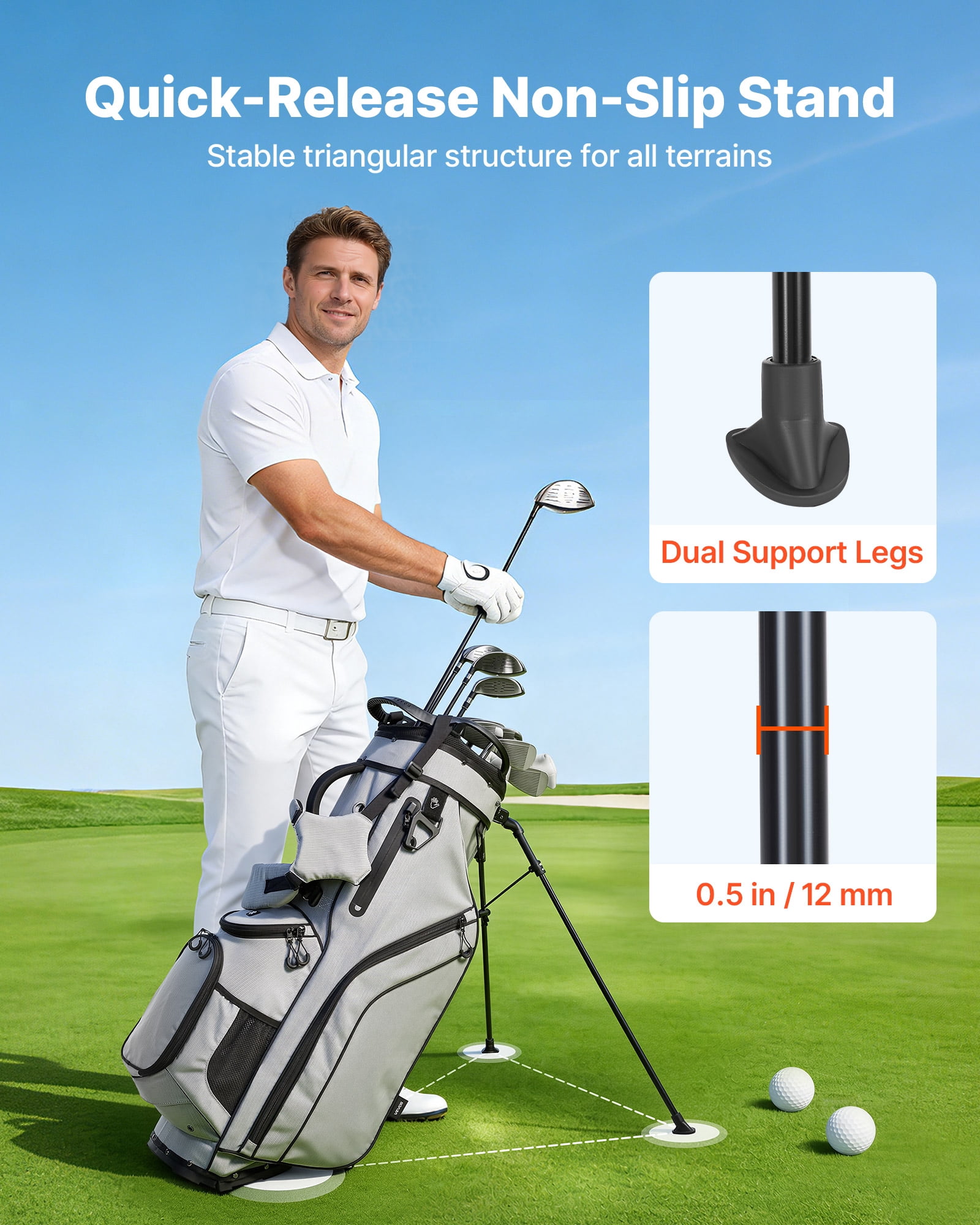 VEVOR Golf Cart Bag, 14 Way Top Divider Organizer, 2-in-1 Golf Club Bag with Full-length Divider, Dual Shoulder Straps, Support Legs, Rain Hood, Storage Pockets, Lightweight Polyester for Men & Women