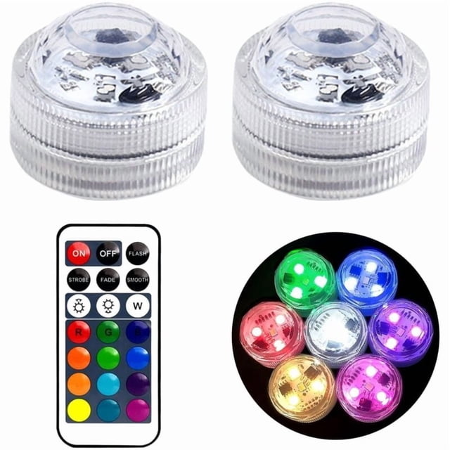 Mini Submersible LED Lights, Submersible LED Light, LED Underwater Lights with Remote Control, RGB Multicolor Submersible Lights for Swimming Pool, Vase, Spa, Aquarium, Pond, 2 Pieces