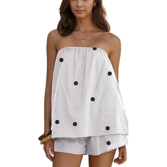 Polka Dot 2 Piece Short Sets for Women Strapless Tube Tops Short Set Summer Vacation Y2k Sleeveless Backless Matching Sets