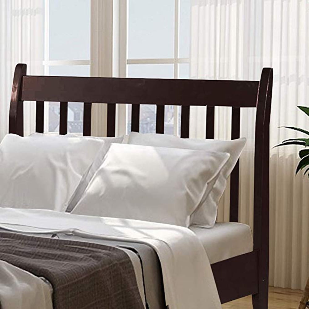 Clearance Twin Bed Frame Platform Mattress Foundation with Headboard Solid Wood Slat Support-Espresso