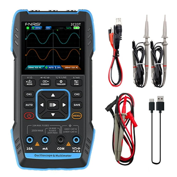 FNIRSI 2C23T Handheld Digital Oscilloscope Multimeter   Function Signal Generator Latest 3IN1 Dual Channel Oscilloscope Signal Generator 10MHZ*2 50MS/s