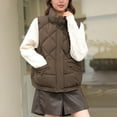 thumbnail image 2 of YOIAVAIOY Womens Puffer Vest with Hood Padded Coat Zip Up Sleeveless Diamond Down Jacket Winter Warm Outerwear with Pockets Coffee XL, 2 of 10