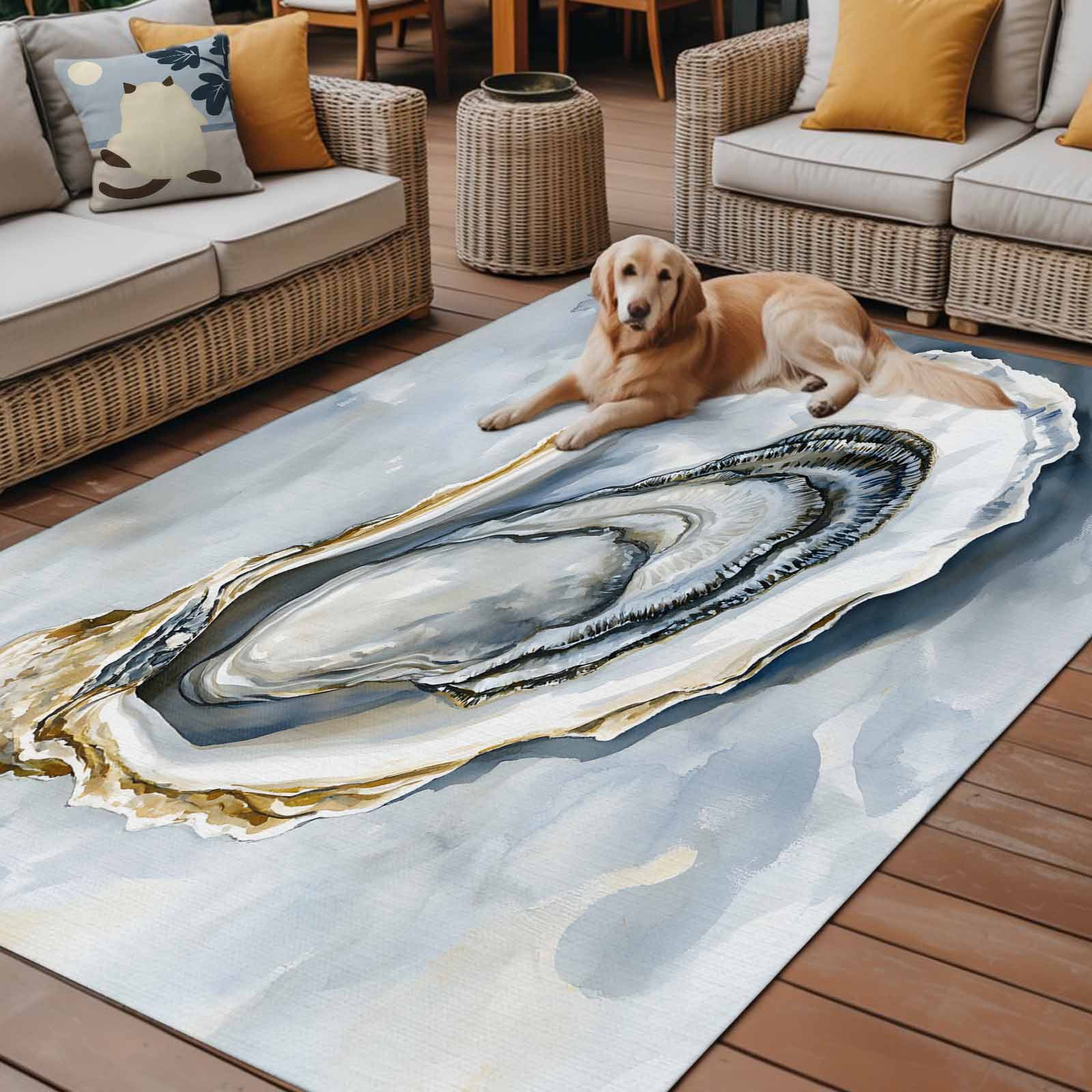 Outdoor Rug 5x8ft Ocean Oyster Oil Painting Large Area Rug Simple Style Indoor Outdoor Carpet Outdoor Rugs Mats for Patio Camping,RV,Front Door, Outside Decor