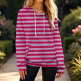 thumbnail image 4 of Women's Fashion Casual Striped Print Pullover Long-Sleeve Hooded Sweatshirt, Classic Fall Winter Wear with Soft Material and Stylish Design for Everyday Use,Hot Pink,S, 4 of 5