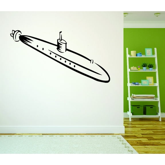 Decal Wall Sticker : Underwater Submarine Watercraft Silhouette 10x20 Inches