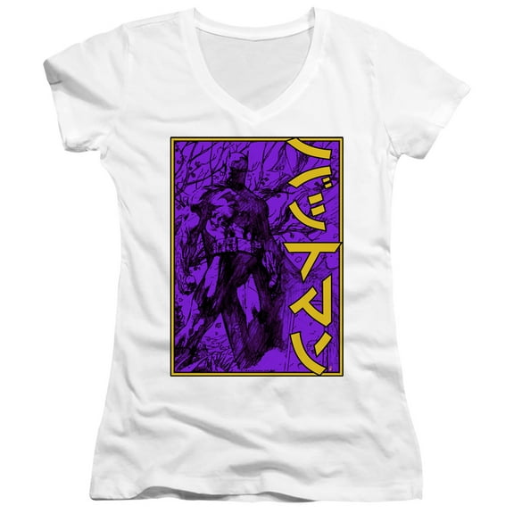 Batman Big Framed Kanji Junior Women's T-Shirt V-Neck-White