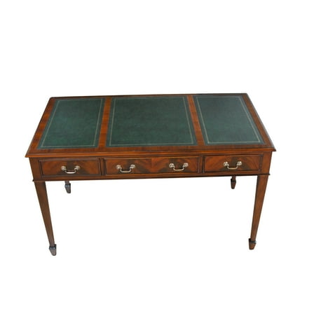 NOF010GRN Mahogany Writing Table Green Leather