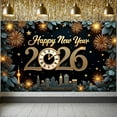 thumbnail image 5 of Golden Theme Happy New Year Banner Festive 2026 Banner Fireworks Decor Star Pattern Celebration Banner for New Year Party Holiday Celebration Indoor Decoration, 5 of 9