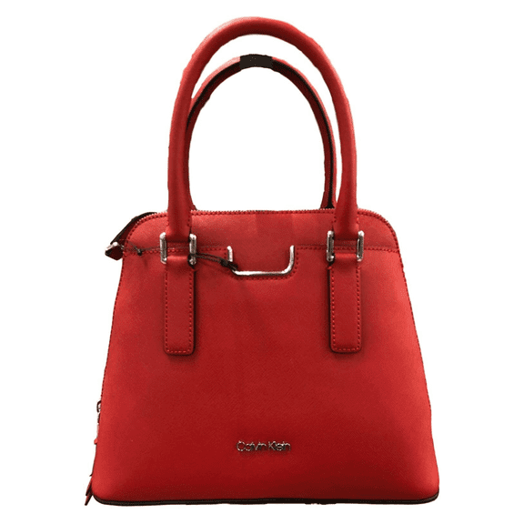 Calvin Klein Women's Saffiano Leather Satchel Metal Trim Pocket, Red