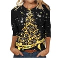 thumbnail image 2 of SELONE Women Christmas Tops 3/4 Sleeve Xmas Pullover Tops Christmas Tree Tees Blouses Christmas Themed Clothing Christmas Outfits Ideas Holiday Attire Party Collection Xmas Apparel Yellow 2XL, 2 of 5