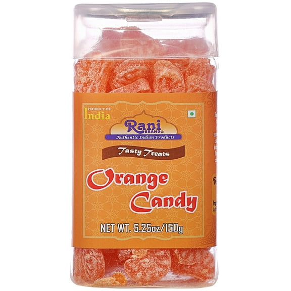 Rani Orange Candy 5.25oz (150g) Vacuum Sealed, Easy Open Top, Resealable Container ~ Indian Tasty Treats | Vegan | Gluten Friendly | NON-GMO | Indian Origin