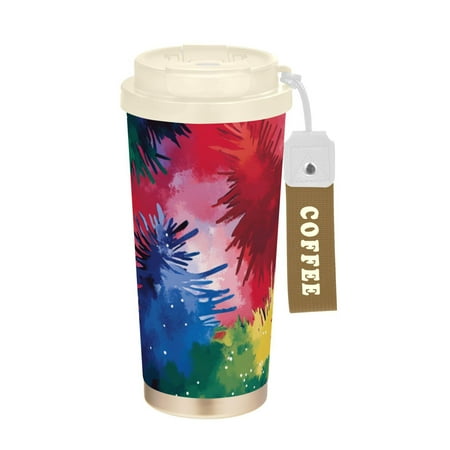 

17 OZ Stainless Steel Vacuum Insulated Tumbler - Coffee Travel Mug Spill Proof with Lid - Thermos Cup for Keep Hot/Ice Coffee Tea and Beer. Christmas Color Tie-dye