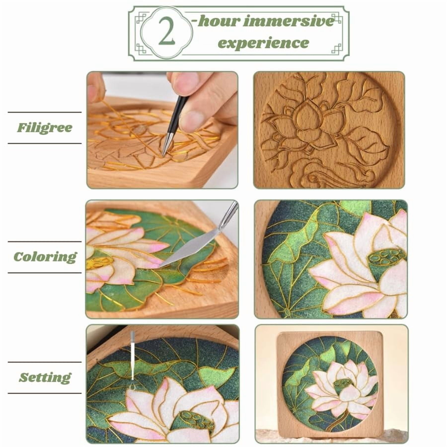DIY Coaster Craft Kits, Cloisonne Filigree Enamel Art Painting Crafts Coasters Starter Kit, DIY Craft Coasters Supplies for Adults, Hobby for Adults Women Elderly, Handmade Home Decor Gifts