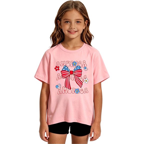 Jamsmile Toddler Girls Tshirts Summer Playful Bwoknot Print T Shirt Soft Short Sleeve Graphic Cute Little Girls T-Shirts Tops
