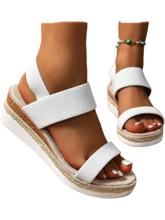 Orthopedic Sandals for Women, 2026 Summer Dressy Espadrilles Platform Sandals Strappy Slip on Sandals Casual Elastic Ankle Strap Beach Shoes